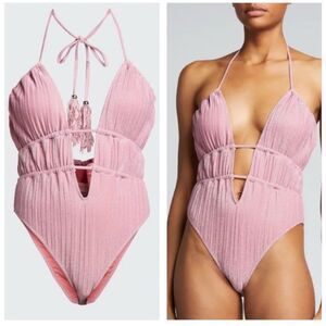 RAMY BROOK Marta Shirred One-Piece Swimsuit Pink Shimmer Size M